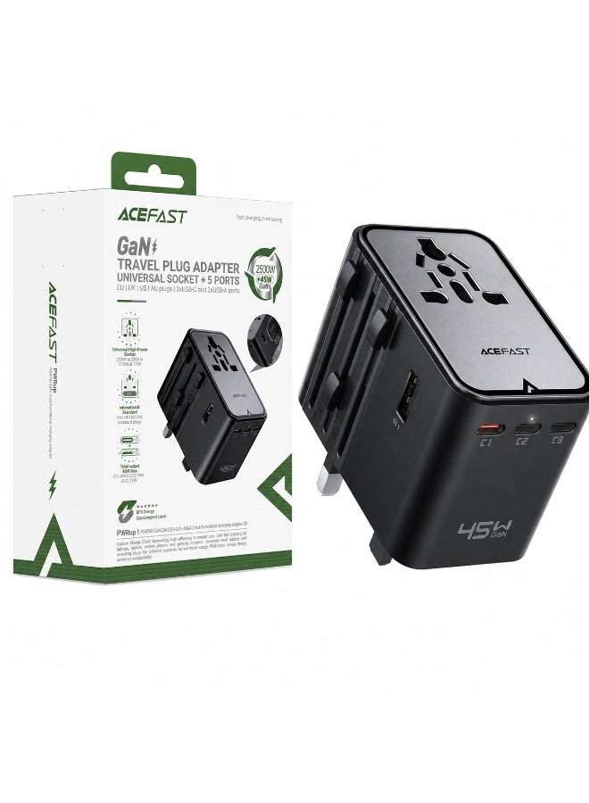 ACEFAST Z8 2500W Travel Adapter with 45W GaN Fast Charging – 5-Port Universal Chargerfor Phone, Tablet & Laptop - Image 1