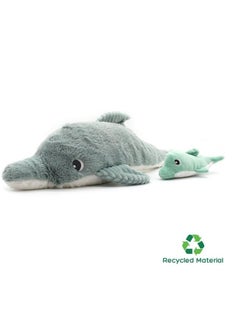 Les Deglingos Tofou the Dolphin Plush Toy - Mint Green Mom & Baby Set with Hidden Baby, Eco-Friendly Cuddly Companion from Birth  - Image 2
