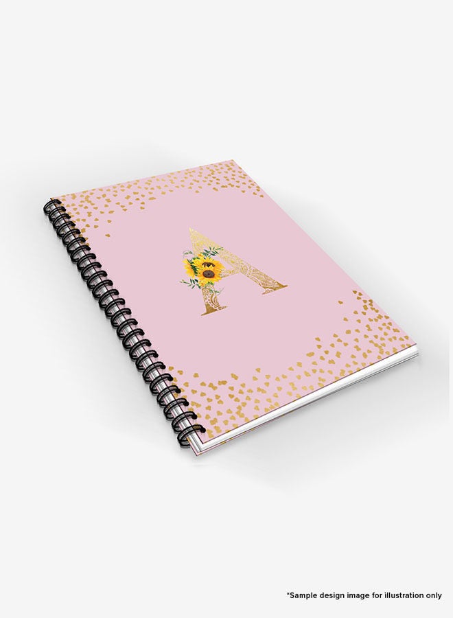 Designer A5 Spiral Notebook Memo Notepad Journal - Custom Monogram Initial Letter Mandala Floral Pattern Alphabet - S - Pink