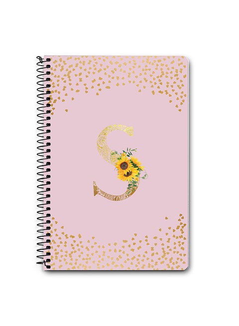 Designer A5 Spiral Notebook Memo Notepad Journal - Custom Monogram Initial Letter Mandala Floral Pattern Alphabet - S - Pink