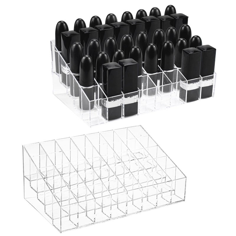 Hedume 2 Pack Lipstick Holder 40 Slot Acrylic Lipstick  Makeup Organizer Clear Cosmetic Display Case for Lipstick Brushes Bottles
