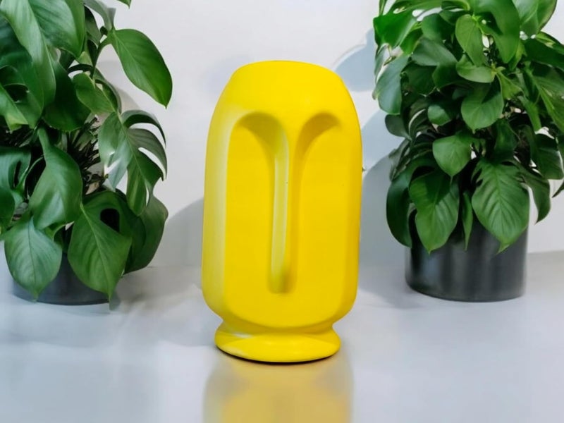 ARTISANS BAZAR Ceramic Face Vase 9 Inch Set of 1 Rough TexturedDecorative Face Vase for Dried Flowers and Pampas GrassVases for Home Decor Living Room Office Decor Ideas Yellow - Image 2