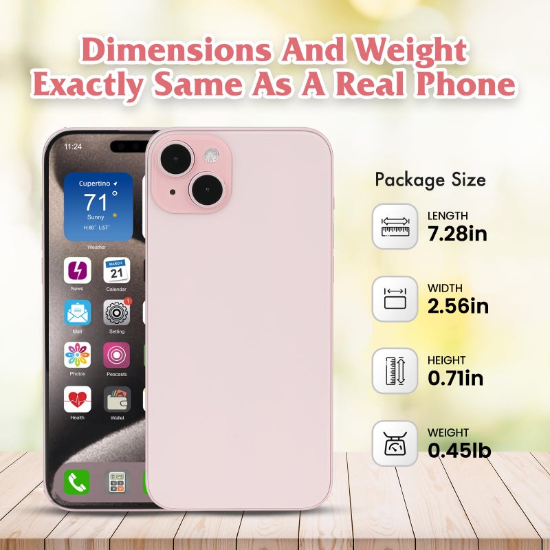 FufoneUS Dummy Fake Phone Model, Looks Like The Real Phone Dummy Compatible with Phone 15, Prank Stuff Decoy Pear Non-Working Toy Phone 15 for Kids Pink (Rainbow Front) - Image 2