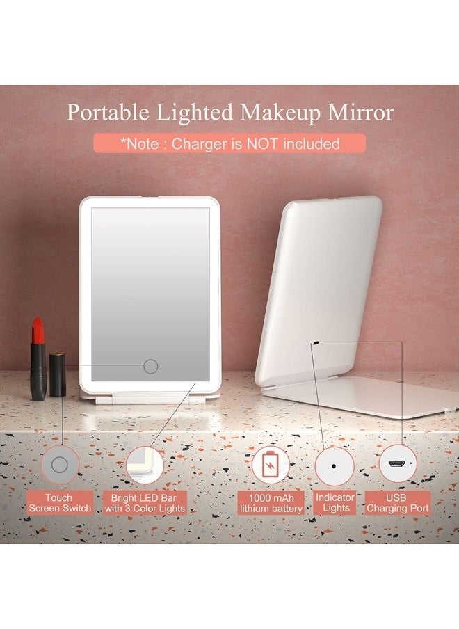 FUNTOUCH Rechargeable Travel Makeup Vanity Mirror with 72 Led Lights, Portable Lighted Makeup Beauty Mirror, 3 Color Lighting, Dimmable Touch Screen, Tabletop LED Folding Cosmetic Mirror with Lights  - Image 3