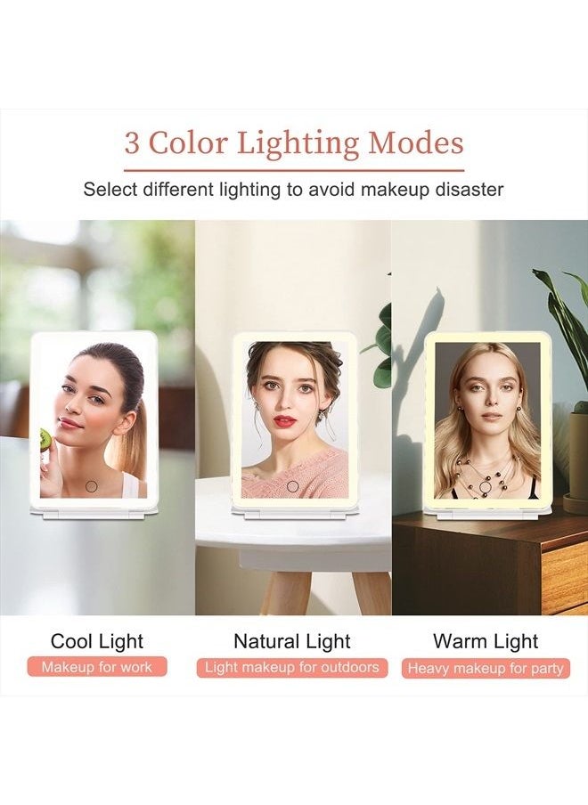 FUNTOUCH Rechargeable Travel Makeup Vanity Mirror with 72 Led Lights, Portable Lighted Makeup Beauty Mirror, 3 Color Lighting, Dimmable Touch Screen, Tabletop LED Folding Cosmetic Mirror with Lights  - Image 2
