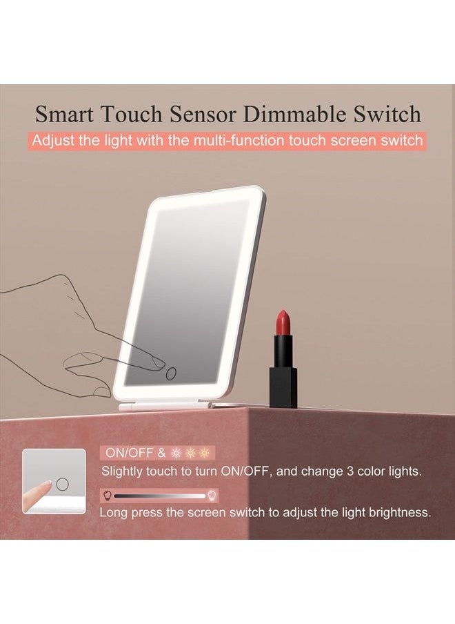 FUNTOUCH Rechargeable Travel Makeup Vanity Mirror with 72 Led Lights, Portable Lighted Makeup Beauty Mirror, 3 Color Lighting, Dimmable Touch Screen, Tabletop LED Folding Cosmetic Mirror with Lights  - Image 4