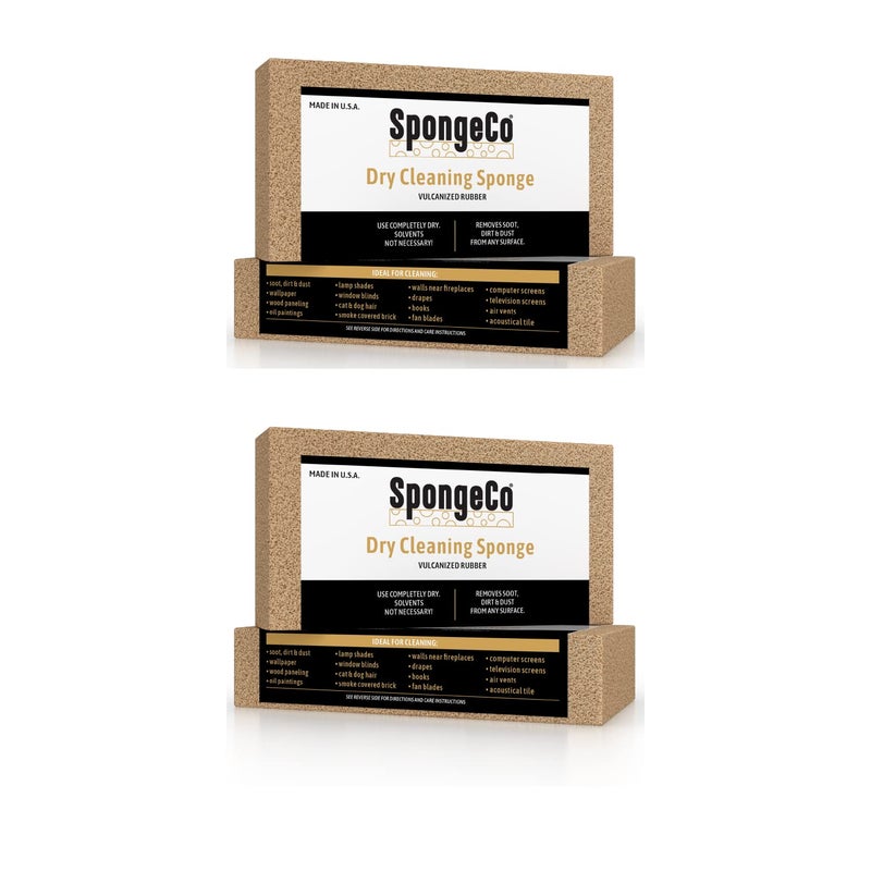 SpongeCo - Dry Cleaning Soot Eraser Sponge - Pet Hair, Smoke, Soot, Dust and Dirt Remover - 3x6 Double, One Unit (2 Pack Single)