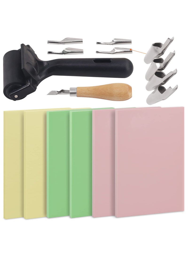 Rustark Rustark 13Pcs Rubber Stamp Making Kit with Stamp Block, Rubber Brayer Roller,Rubber and Wood Carving Cutting Tool, Block Printing Starter Tool Kit for Inking Blocks Carving and Printmaking  - Image 1