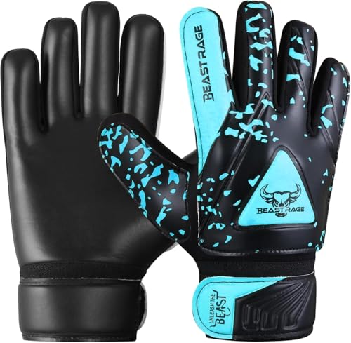 BEAST RAGE Goalkeeper Gloves for Kids Support Grip Youth Football Glove Kid Junior Soccer Glove for Kid 6-15 Men Adult Boys Football Gloves (Aqua, Size 2 for (4 to 5 Year Kid)) - Image 1