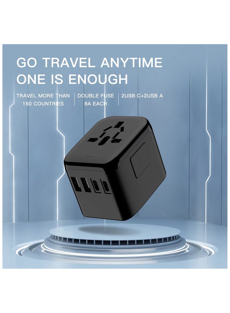 كادراما محول السفر الدولي الشامل، 5 في 1 محول كهربائي أوروبي مع شاحن جداري 3.5A و 2xUSB-A و 2xUSB-C ومنفذ AC عالمي لأوروبا والولايات المتحدة والمملكة المتحدة وأستراليا وآسيا (أسود) - Image 3
