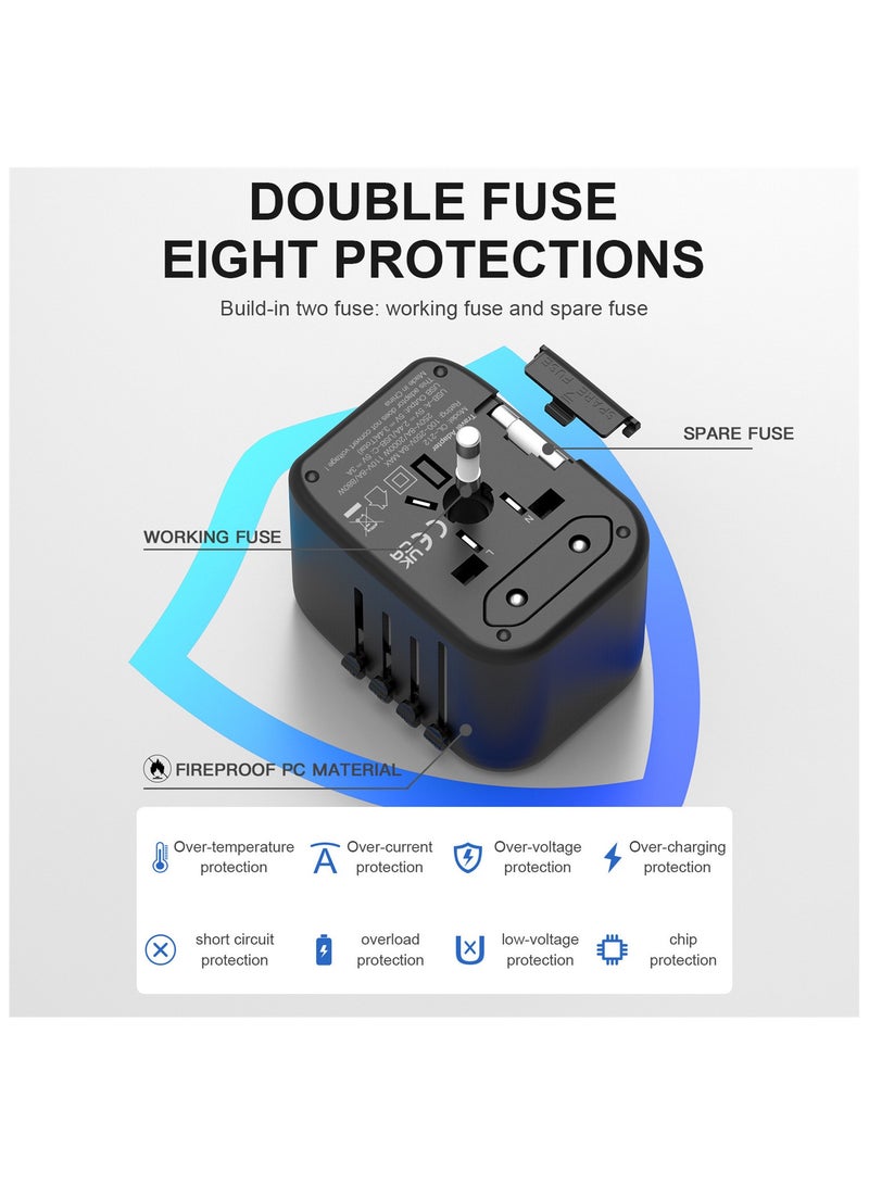 كادراما محول السفر الدولي الشامل، 5 في 1 محول كهربائي أوروبي مع شاحن جداري 3.5A و 2xUSB-A و 2xUSB-C ومنفذ AC عالمي لأوروبا والولايات المتحدة والمملكة المتحدة وأستراليا وآسيا (أسود) - Image 5
