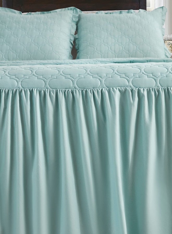 CHIXIN Aqua Ruffle Skirt Bedspread, 30" Long Drop, Shabby Chic Farmhouse Style, Lightweight, 3 Piece Set, King, Light Beige - Image 5