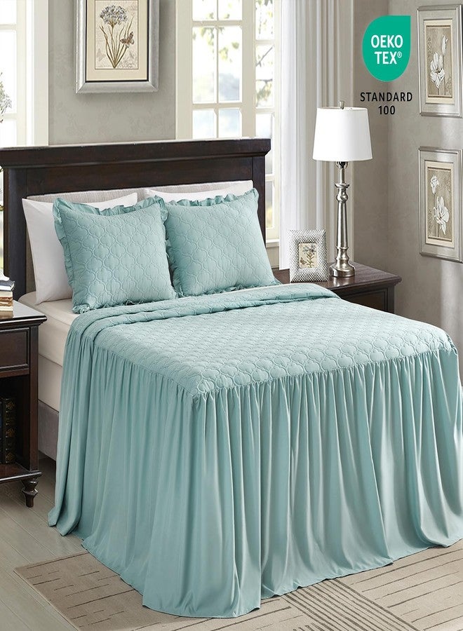 CHIXIN Aqua Ruffle Skirt Bedspread, 30" Long Drop, Shabby Chic Farmhouse Style, Lightweight, 3 Piece Set, King, Light Beige - Image 2