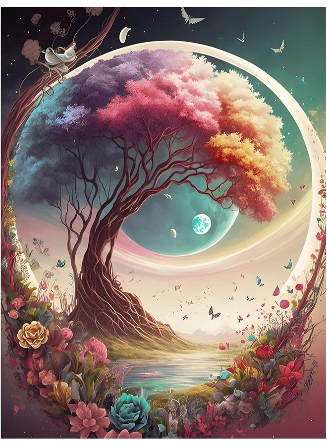 RANUR 5D Pink Tree Diamond Painting Kit, Home Wall Decor, Diamond Painting Kits for Kids and Adults, Stunning DIY Decor with Rhinestone, Artistic Masterpieces - Image 1