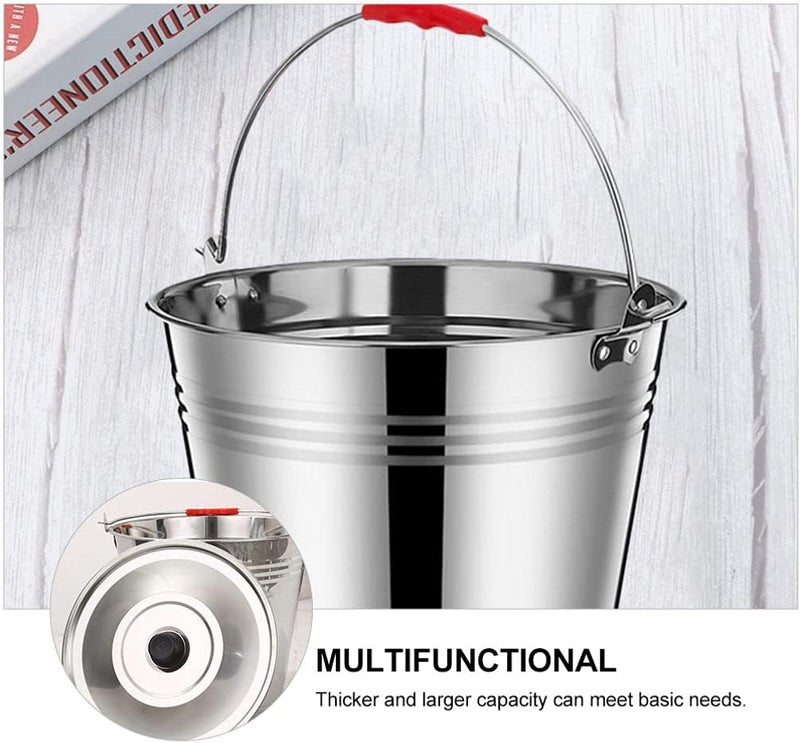 comfrt Metal Bucket with Lid, Stainless Steel Milk Pail Bucket with Lid+ Handle, Durable Bucket for Heavy Loads, Compost, Milk Pail - Image 2