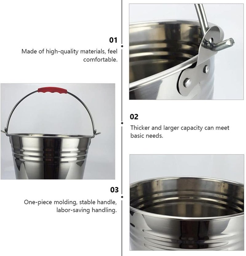 comfrt Metal Bucket with Lid, Stainless Steel Milk Pail Bucket with Lid+ Handle, Durable Bucket for Heavy Loads, Compost, Milk Pail - Image 5