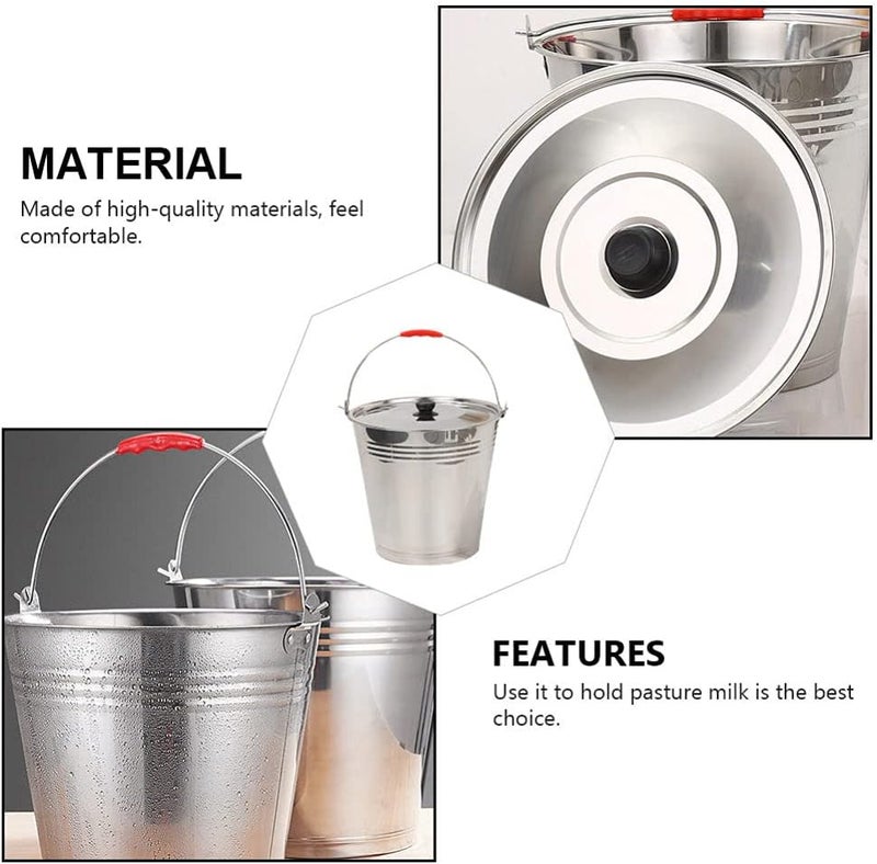 comfrt Metal Bucket with Lid, Stainless Steel Milk Pail Bucket with Lid+ Handle, Durable Bucket for Heavy Loads, Compost, Milk Pail - Image 4