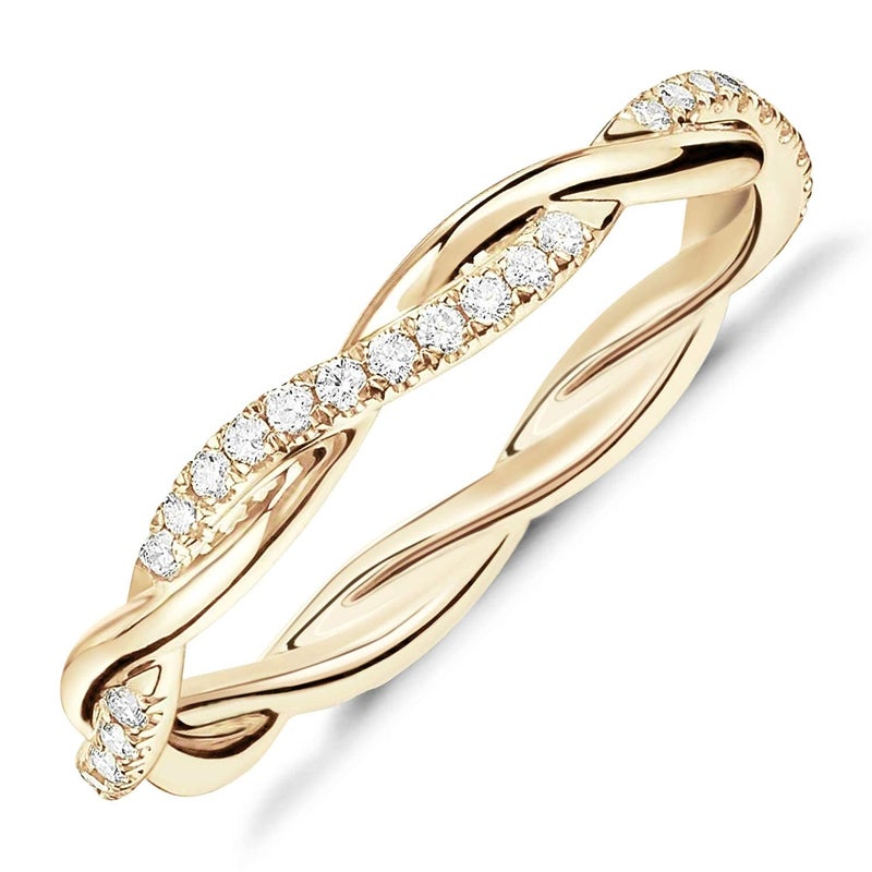 PAVOI 14K Gold Plated Cubic Zirconia Twisted Rope Eternity Band Yellow Gold for Women Size 6 - Image 1