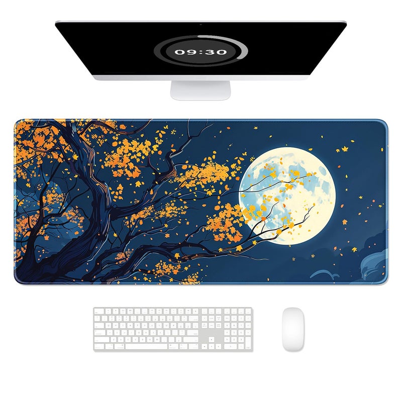 Auhoahsil Large Gaming Mouse Pad Nature Theme XXL 354 x 157 in Desk Pad Stitched NonSlip Rubber Long Computer Mousepad Thin Extended Full Size Desk Mat for Desktop Laptop Wireless Mice Maple - Image 2