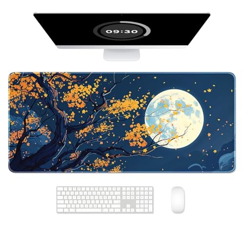 Auhoahsil Large Gaming Mouse Pad Nature Theme XXL 354 x 157 in Desk Pad Stitched NonSlip Rubber Long Computer Mousepad Thin Extended Full Size Desk Mat for Desktop Laptop Wireless Mice Maple - Image 1