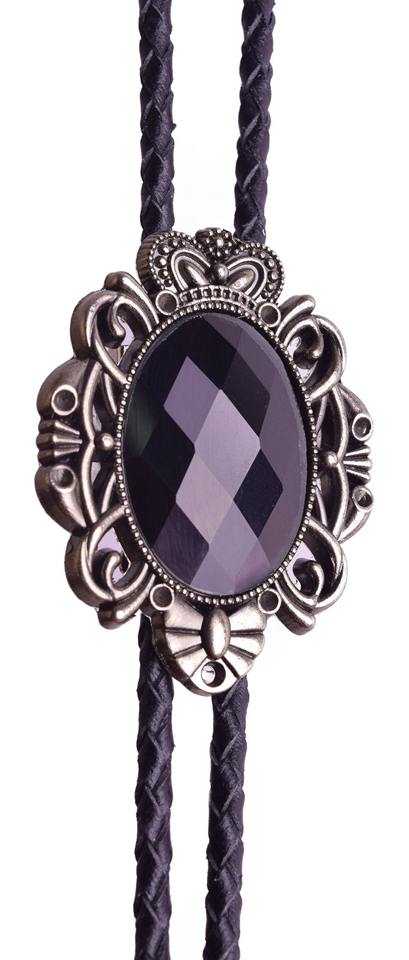 Moranse Bolo Tie Natural Colors Crystal Stone Western Celtic Style Genuine and Cowhide Rope(Black) - Image 4