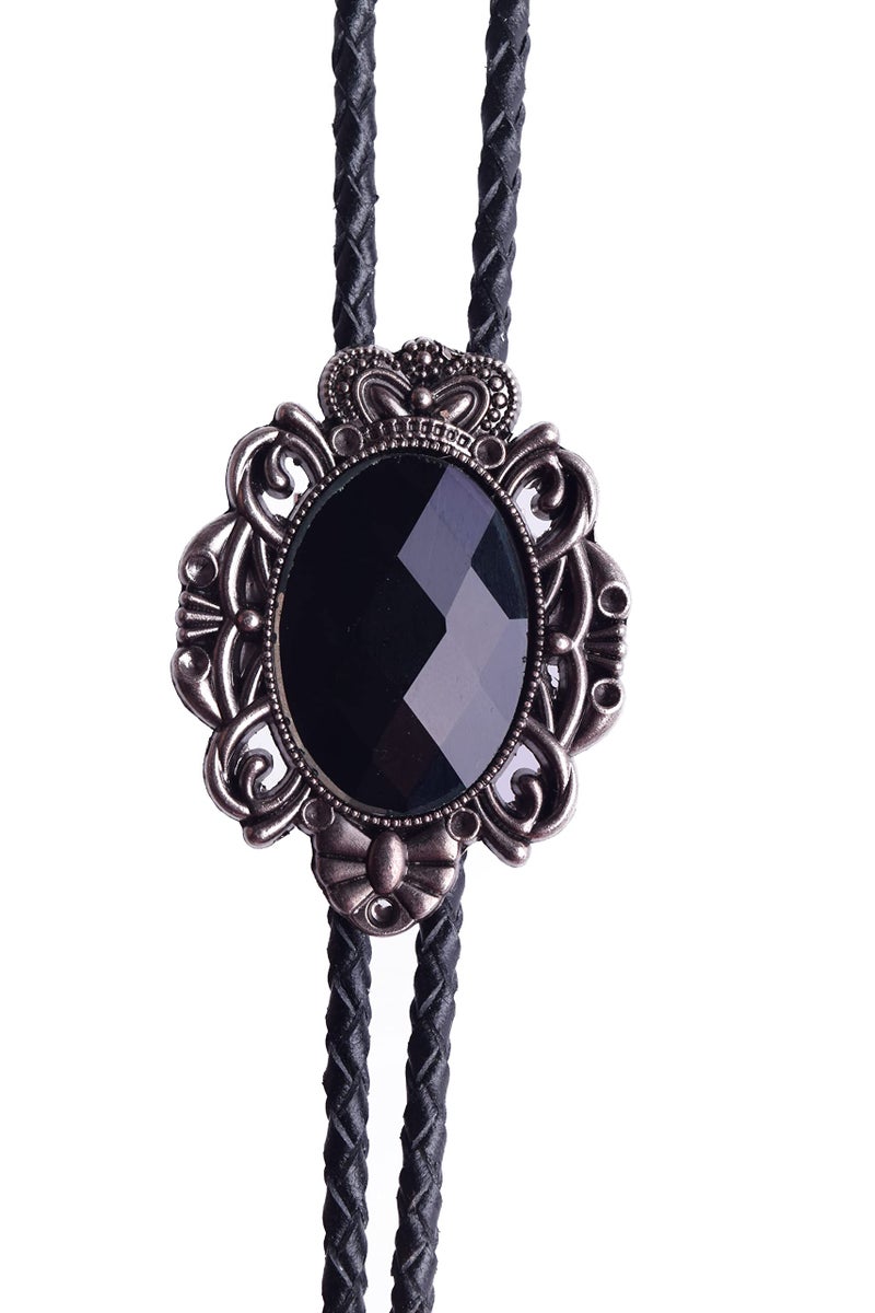 Moranse Bolo Tie Natural Colors Crystal Stone Western Celtic Style Genuine and Cowhide Rope(Black) - Image 3