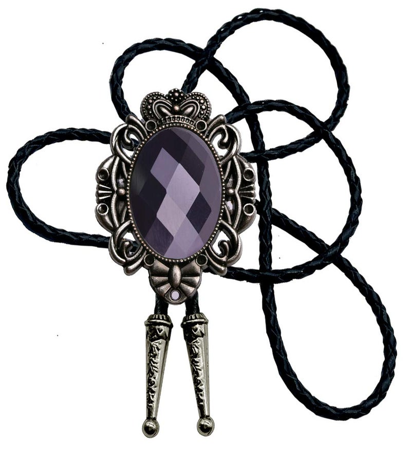 Moranse Bolo Tie Natural Colors Crystal Stone Western Celtic Style Genuine and Cowhide Rope(Black) - Image 1