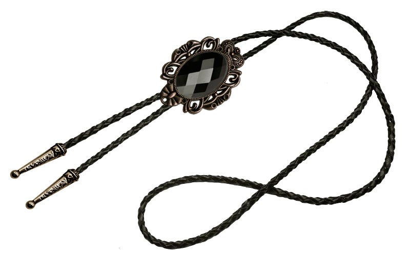 Moranse Bolo Tie Natural Colors Crystal Stone Western Celtic Style Genuine and Cowhide Rope(Black) - Image 2