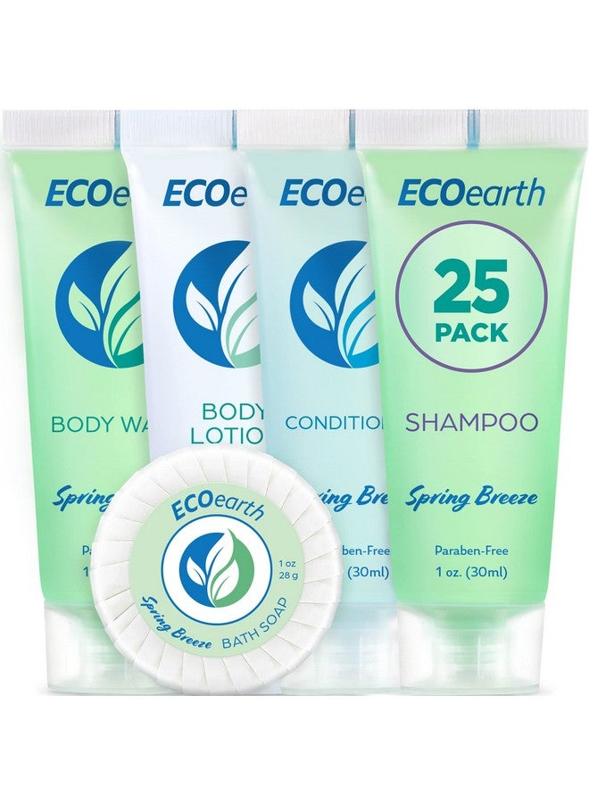 EcoEarth Hotel Toiletries Bundle (Spring Breeze 1 Oz Each 125 Pieces) 5Piece Set: 25 Each Round Bar Soap Shampoo Conditioner Body Lotion & Body Washbulk Mini Guest Amenities - Image 1