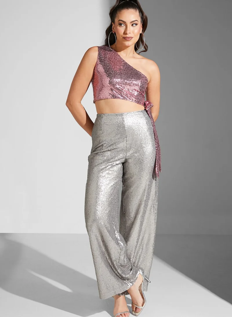 Ella Limited Edition One Shoulder Crop Shimmer Top