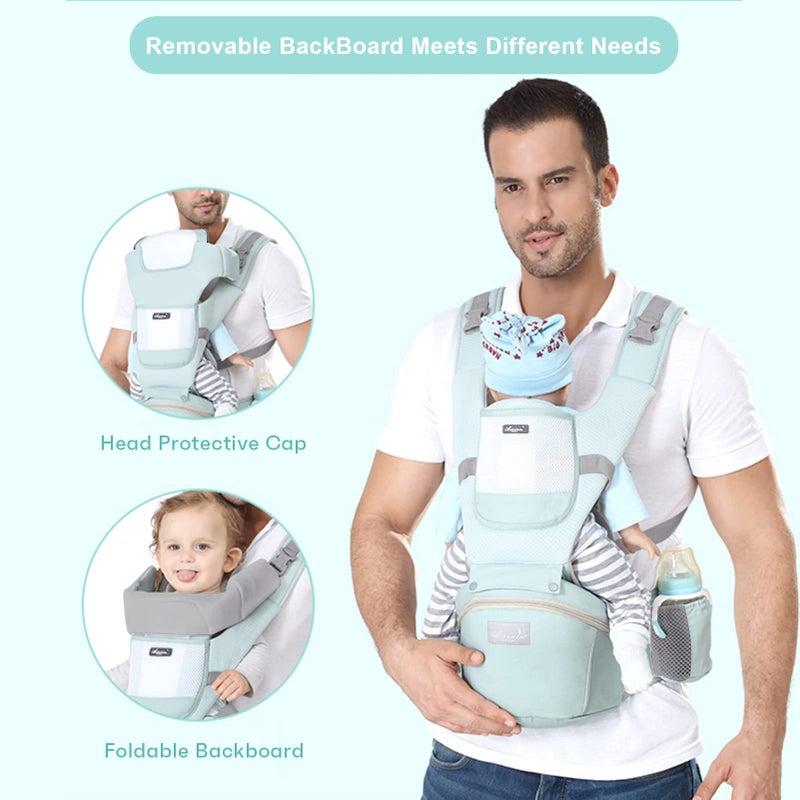 Ocanoiy Baby Carrier Newborn to Toddler Baby Wrap Carrier with Hip Seat Kangaroo Carrier Toddler Infant Baby Holder for Men Women Dad Mom (Green) - Image 3