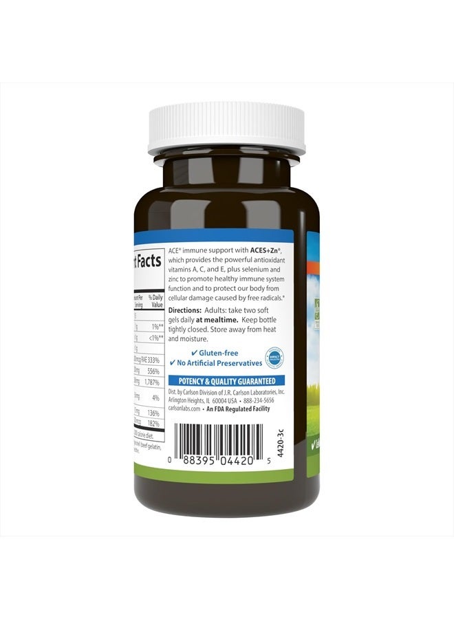 Carlson ACES + Zn, Vitamins A, C, E + Selenium & Zinc, Cellular Health & Immune Support, Antioxidant, 60 Softgels  - Image 3