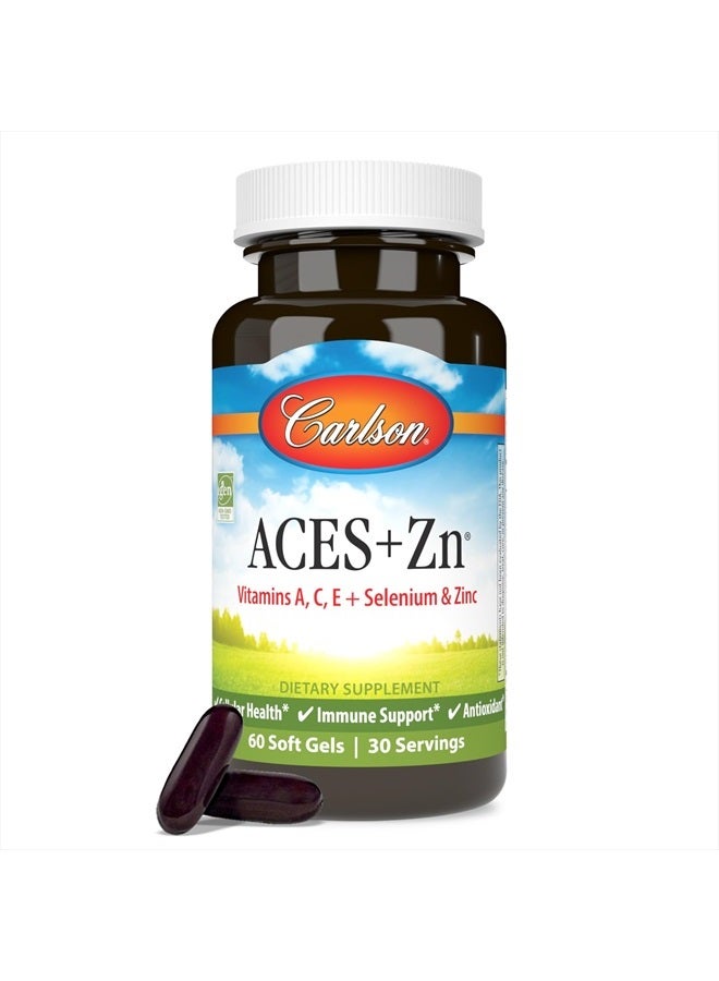Carlson ACES + Zn, Vitamins A, C, E + Selenium & Zinc, Cellular Health & Immune Support, Antioxidant, 60 Softgels  - Image 1