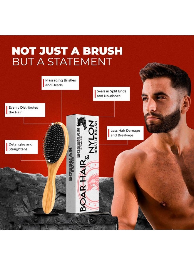 bossman Men'S Boar And Nylon Bristle Hair And Beard Brush - Detangling & Straightening Wooden Oval Wet Brush - Ergonomic Bamboo Design - Image 3