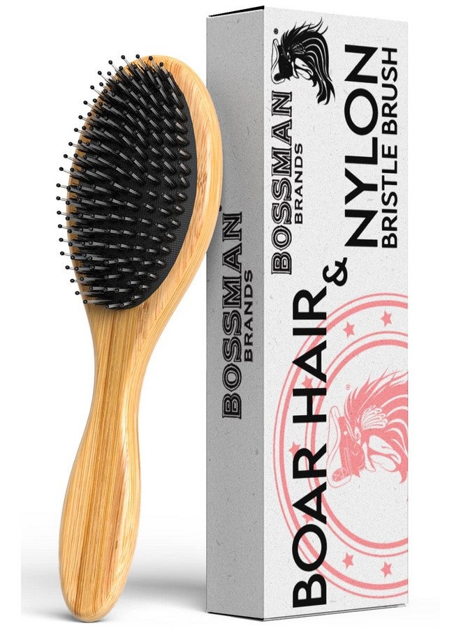 bossman Men'S Boar And Nylon Bristle Hair And Beard Brush - Detangling & Straightening Wooden Oval Wet Brush - Ergonomic Bamboo Design - Image 1