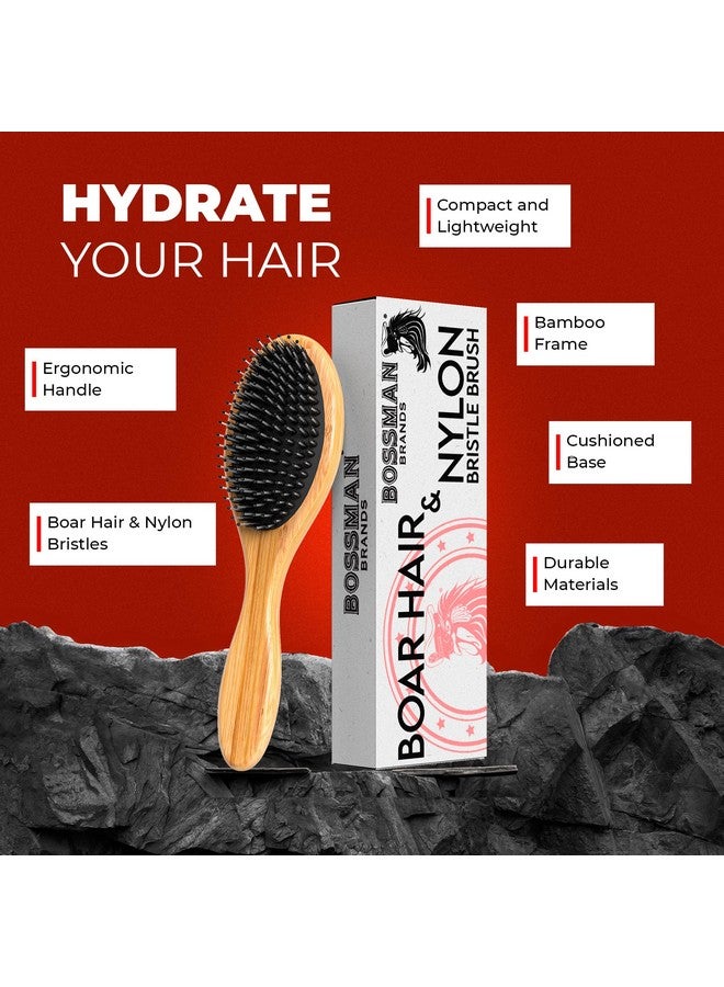 bossman Men'S Boar And Nylon Bristle Hair And Beard Brush - Detangling & Straightening Wooden Oval Wet Brush - Ergonomic Bamboo Design - Image 2