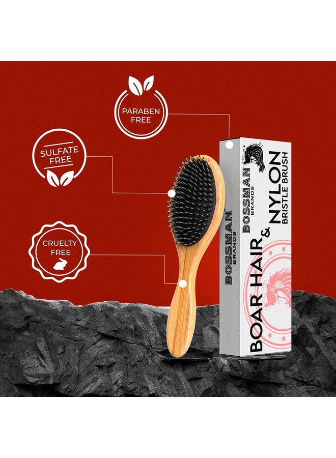 bossman Men'S Boar And Nylon Bristle Hair And Beard Brush - Detangling & Straightening Wooden Oval Wet Brush - Ergonomic Bamboo Design - Image 4
