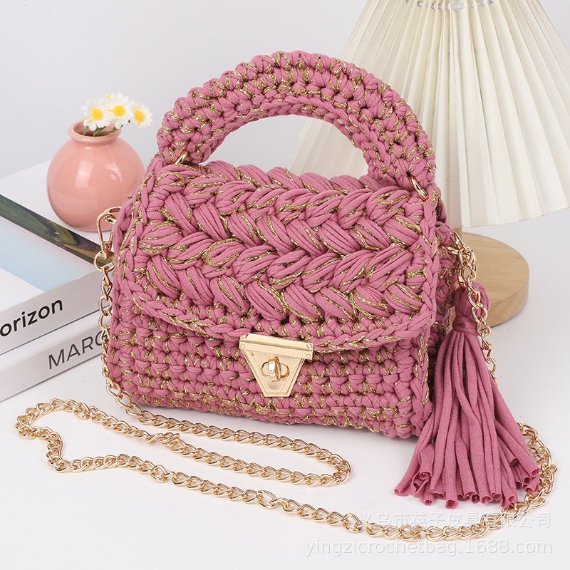 2024 Spring And Hyun-A Handmade Crochet Crossbody Bag Spot Finished All-Match Small Square Bag - Image 1