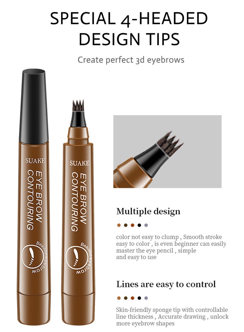 SUAKE Eyebrow Contouring Pen with Tint 4-Tip Brow Fork Natural Smudge-Proof Long-Lasting Waterproof Eye Makeup for Women - Image 3