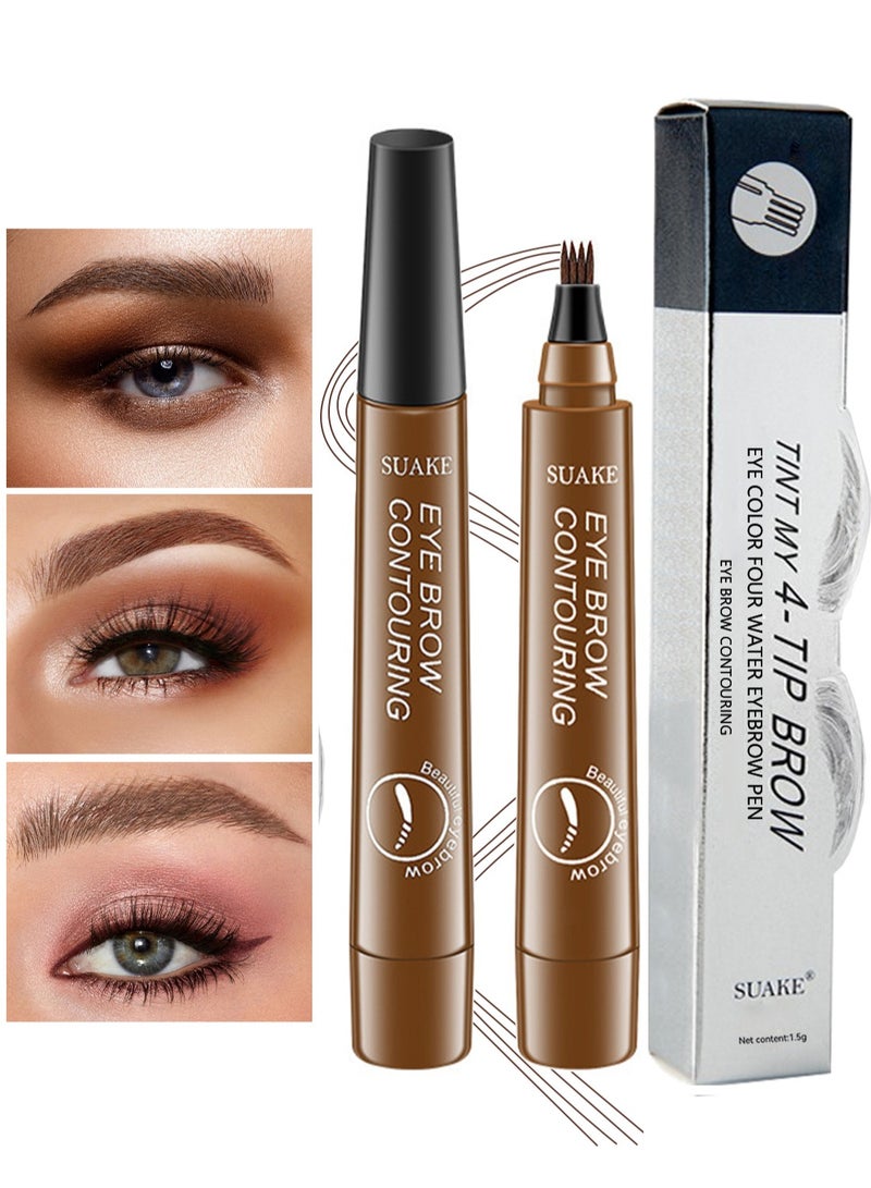SUAKE Eyebrow Contouring Pen with Tint 4-Tip Brow Fork Natural Smudge-Proof Long-Lasting Waterproof Eye Makeup for Women - Image 1