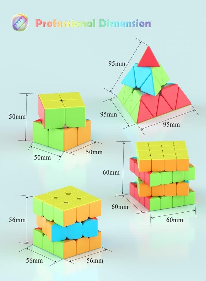 Qwick Click Peed Cube Set, Stickerless Magic Cube Set of 2X2X2 3X3X3 4X4X4 & Pyramid Frosted Puzzle Cube (Combo of 2-3-4- Pyramidcube), Kid - Image 3
