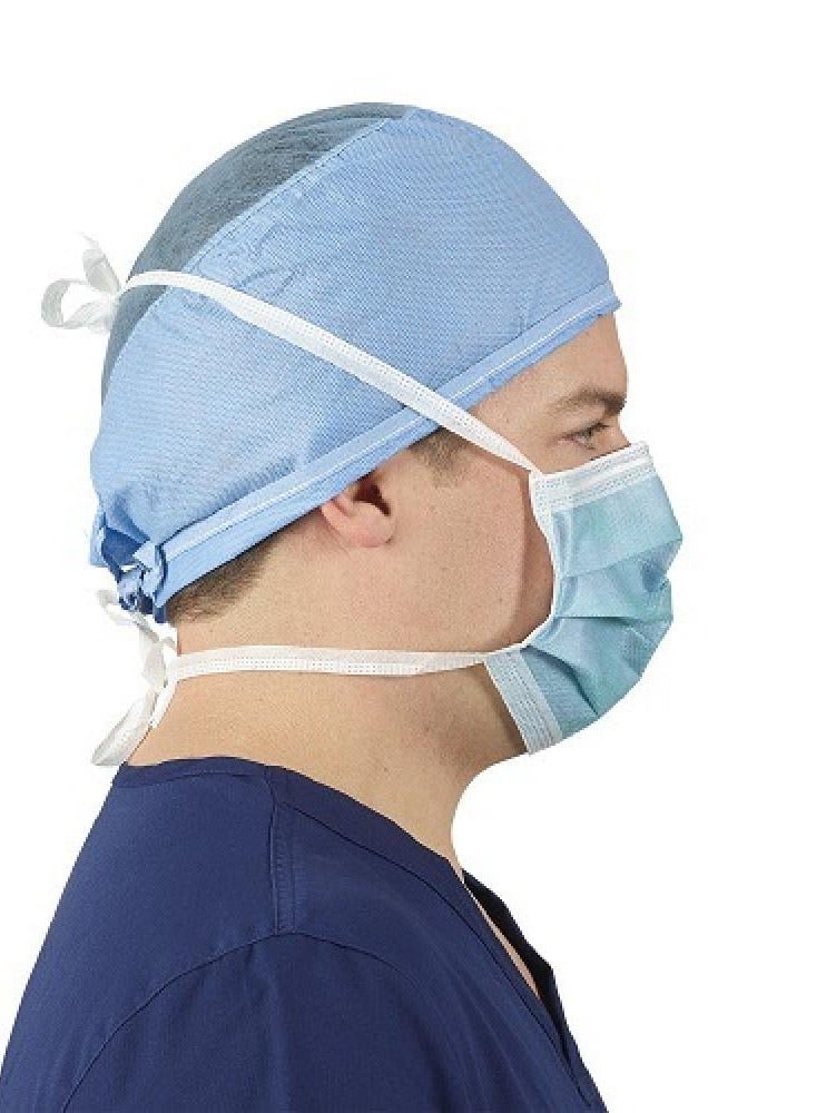 Loquat 50 Pieces Disposable Masks with Tie Blue Cotton - Image 2