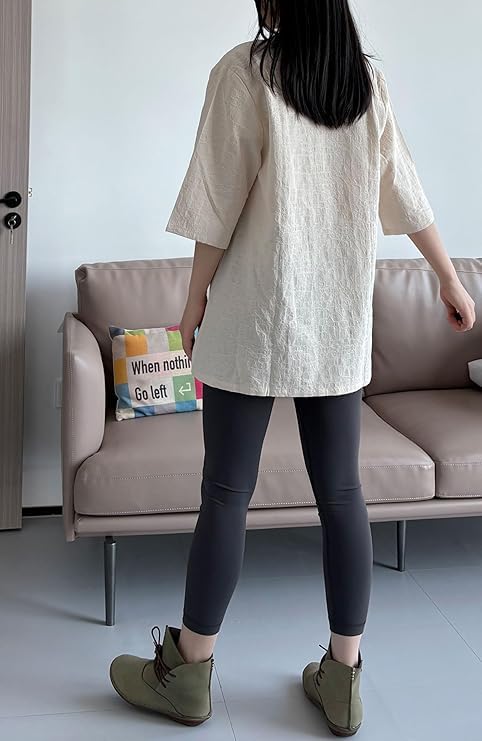 Minibee Women's 3/4 Sleeve Cotton Linen Jacquard Blouses Top T-Shirt (M, Apricot) - Image 4