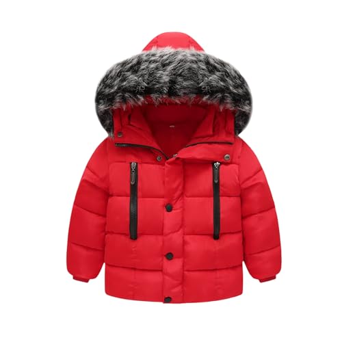 Yagata Toddler Coat with Thicken Fur Collar Hoodie Down Jacket Warm Winter Puffer Red 45T 120 - Image 1
