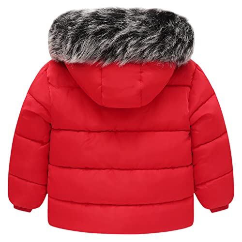 Yagata Toddler Coat with Thicken Fur Collar Hoodie Down Jacket Warm Winter Puffer Red 45T 120 - Image 3