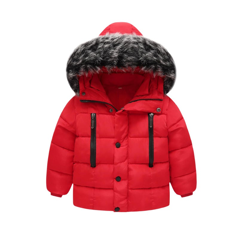 Yagata Toddler Coat with Thicken Fur Collar Hoodie Down Jacket Warm Winter Puffer Red 45T 120 - Image 2