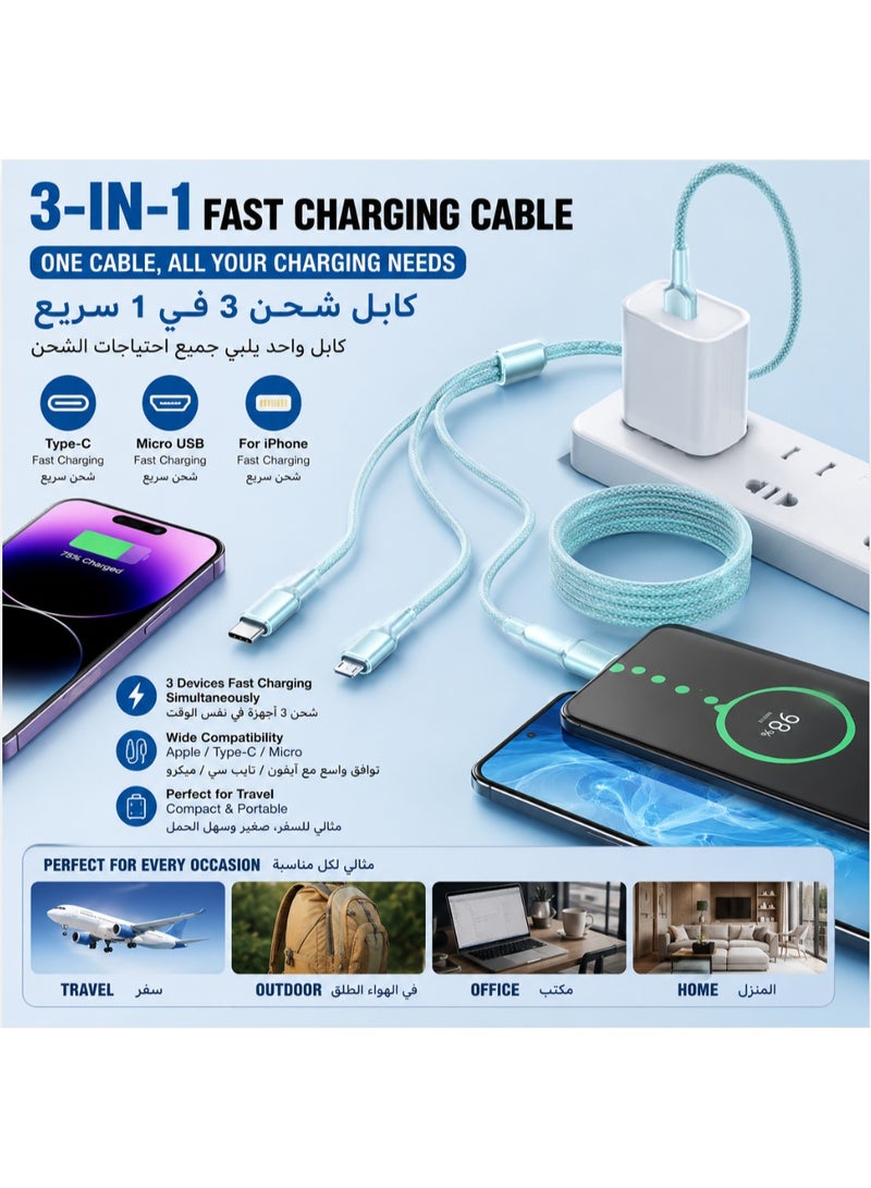 ي 1 بقوة 120 واط، سلك متين مضفر بالنايلون لأجهزة آيفون/آيباد/أندرويد، معتمومصنع معتمد من Cكابل شحن سريع عالمي 3 - Image 4