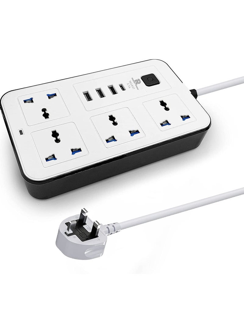 كابتن تيك Universal Extension Cord with 4 Power Socket and 3 USB Slots 3 meter 4 Way Power Strip with USB type C PD Charging slot Extension Lead 3 meter - Image 1