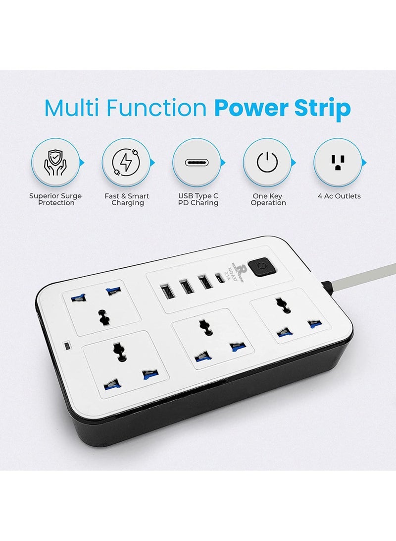 كابتن تيك Universal Extension Cord with 4 Power Socket and 3 USB Slots 3 meter 4 Way Power Strip with USB type C PD Charging slot Extension Lead 3 meter - Image 5