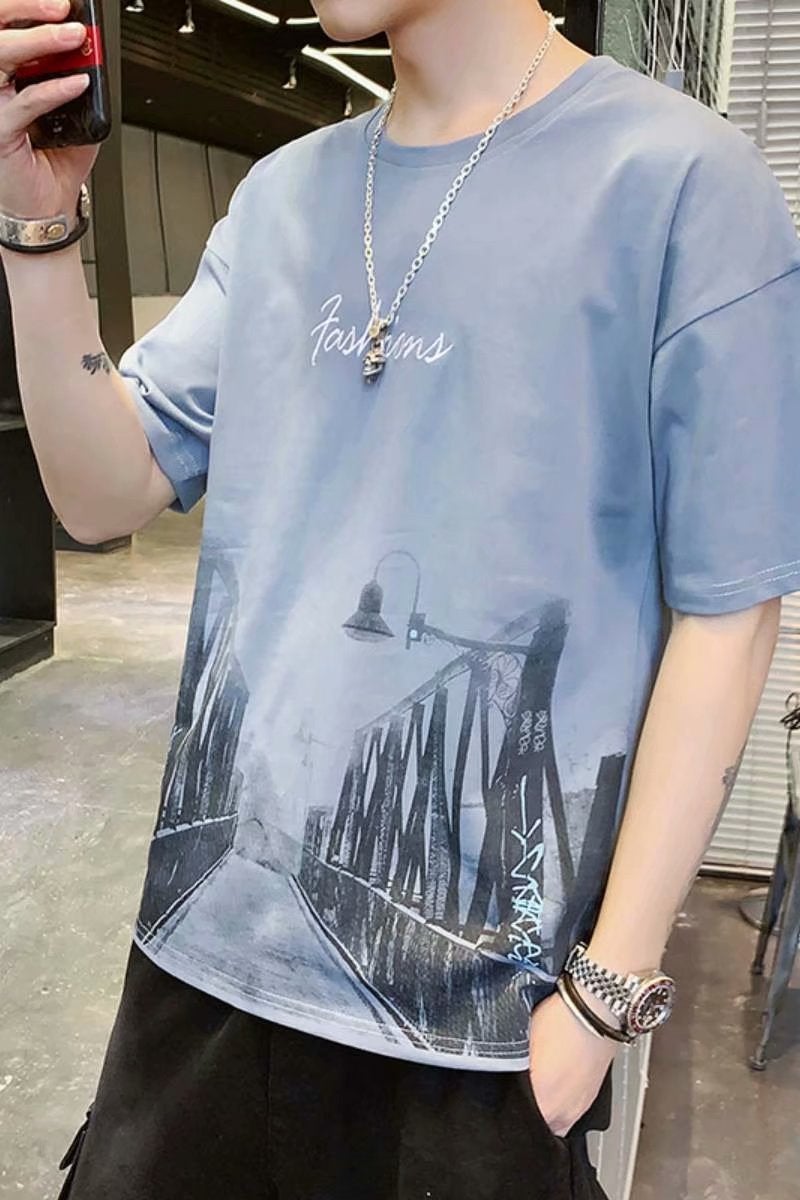2021 Temperament Short-sleeved T-shirt Men's Summer New T-shirt Fashionable Brand ins Loose Half-sleeved Base Shirt Top - Image 5